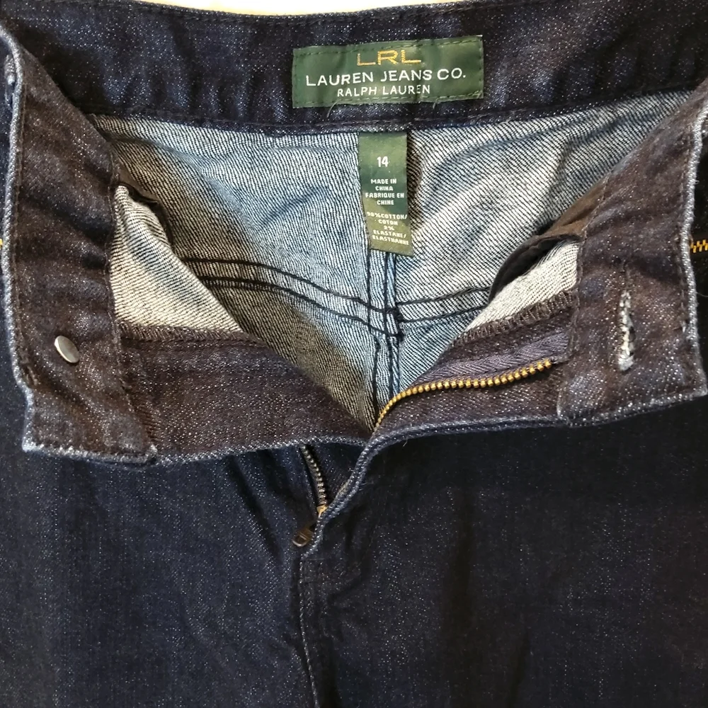 Lauren‎ Ralph Lauren Jeans, Double Zipper Front Pockets, Dark Blue, Size 14